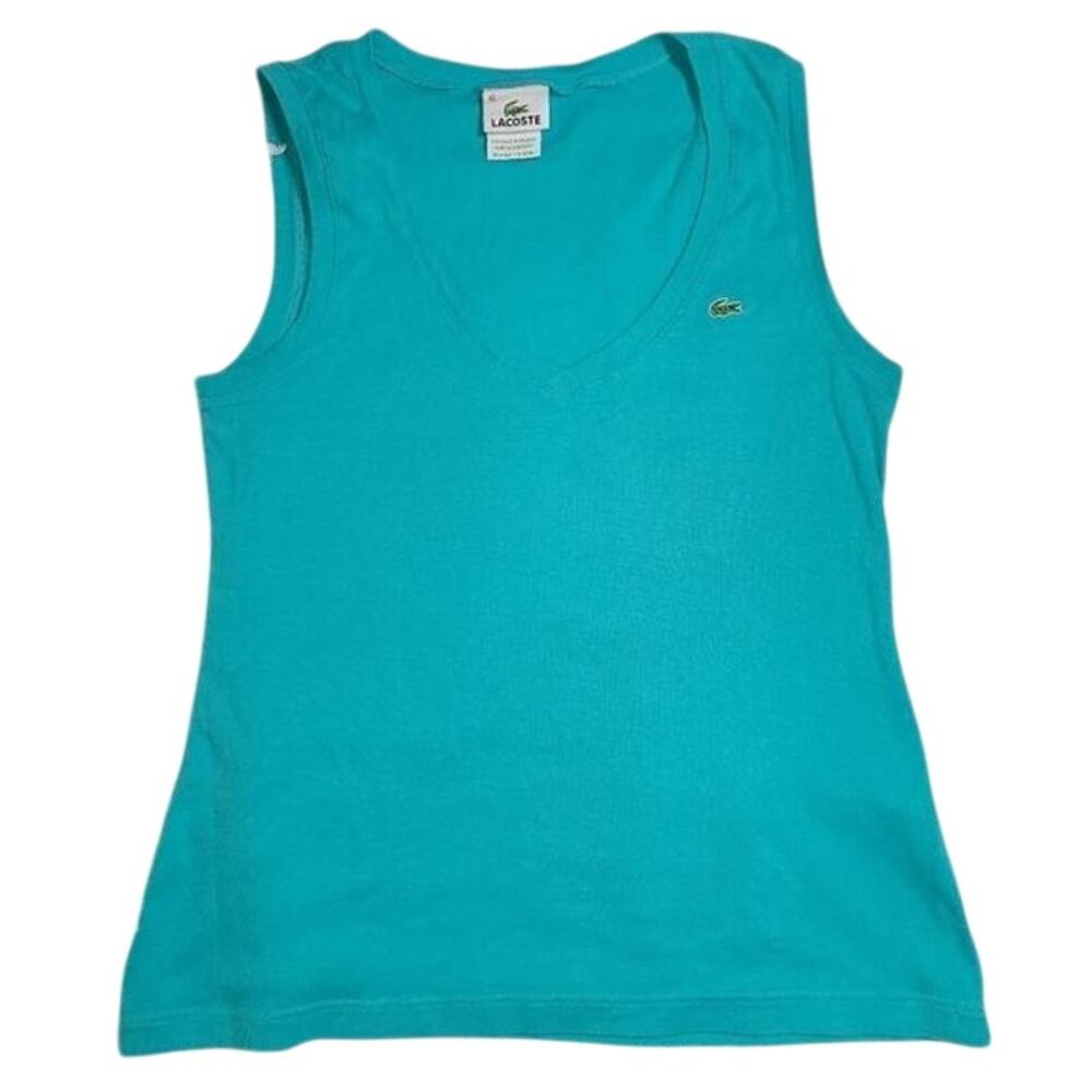 Vintage Y2K Lacoste V-Neck Tank Top Teal Turquoise Size 12 XL